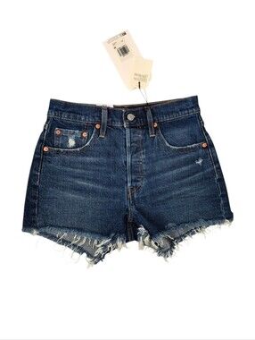 Levi's Premium 501 Original NWT High Rise Denim Shorts Size 25 Blue Cutoff